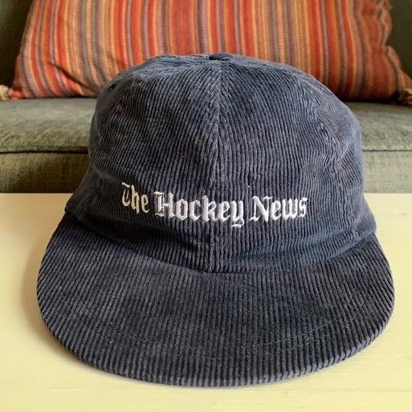 victory caps Other - Navy Blue Corduroy Long Bill Snap Back Cap Canadian “The Hockey News”